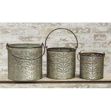 3/Set Punched Tin Buckets - The Fox Decor